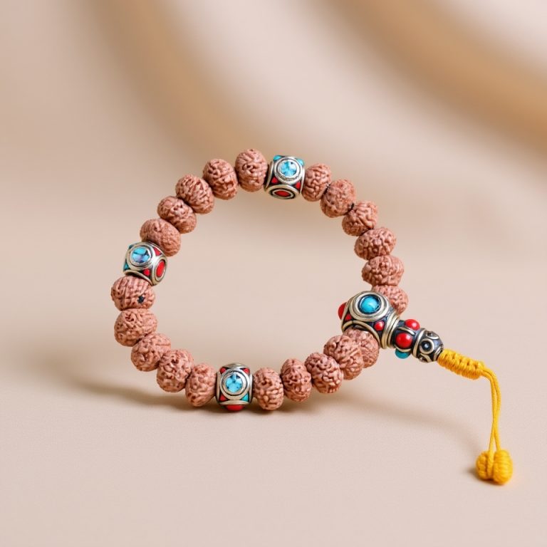 Rudraksha Seed and Brass Wrist Mala