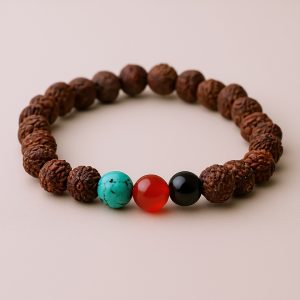 Raktu Seed Wrist Mala with Turquoise and Onyx