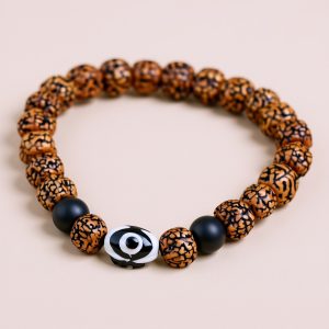 Tibetan Dzi Rudraksha and Onyx Wrist Mala