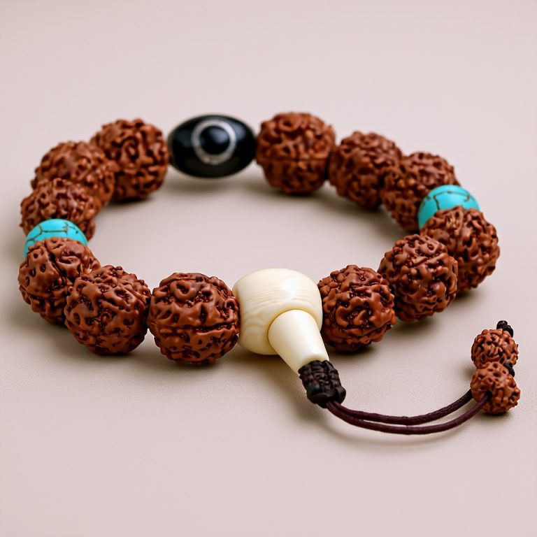 Tibetan Dzi Rudraksha Seed Mala with Turquoise