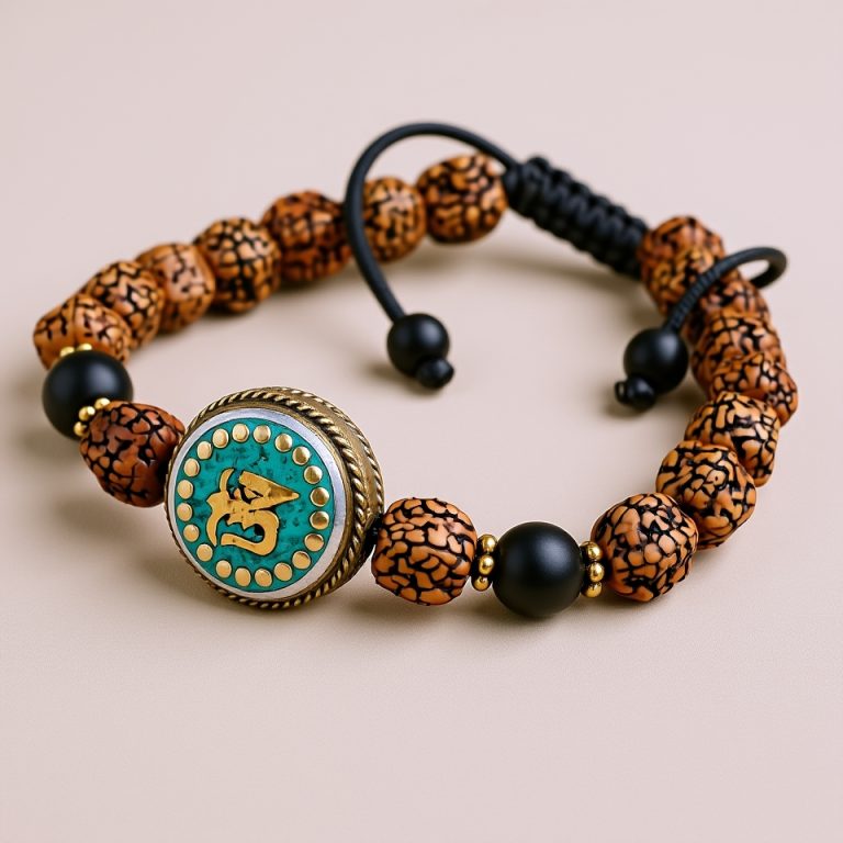 Tibetan Om Rudraksha and Matte Onyx Mala