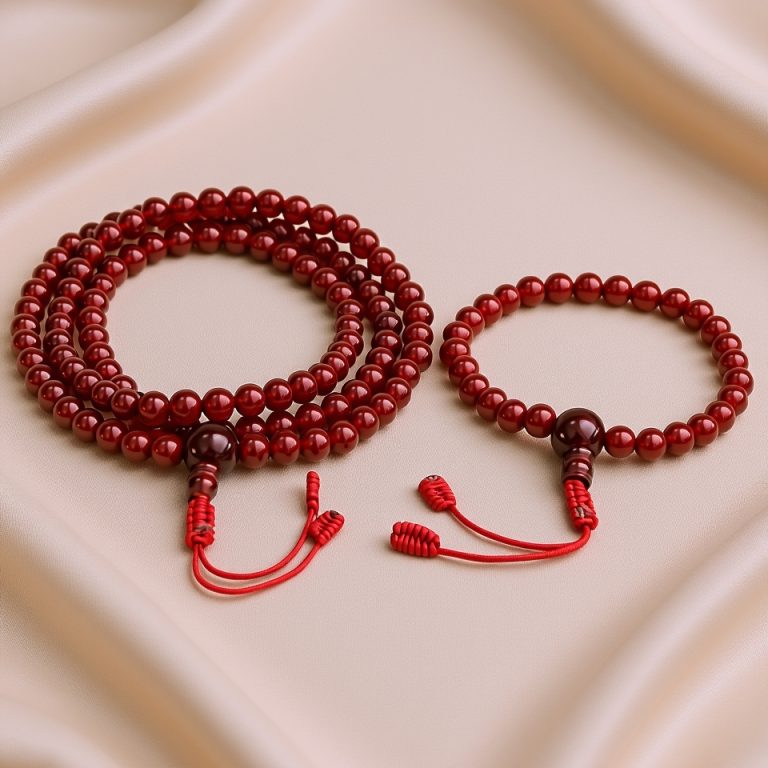 Carnelian Stone Japa Mala and Wrist Pair