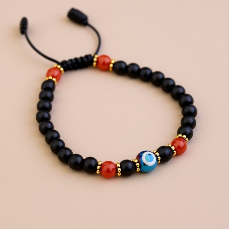 Evil Eye Matte Onyx Stone Wrist Mala
