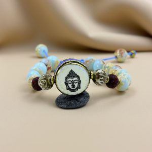 Aqua Tera Jasper Wrist Mala with Buddha Carving