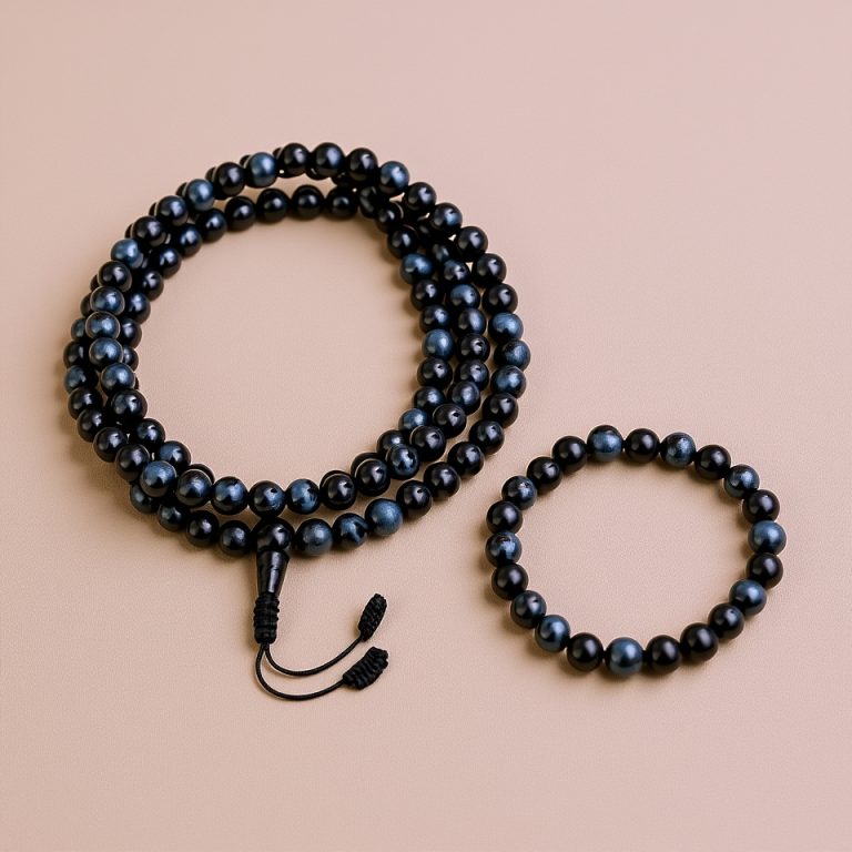 Black Tiger Eye Stone Mala and Bracelet Set