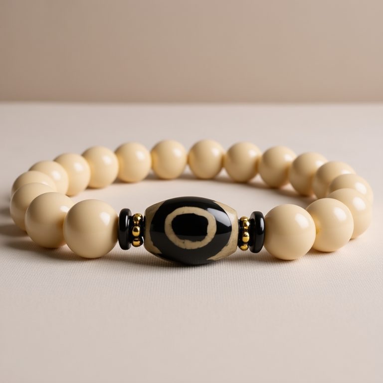 White Jasper Wrist Mala with Dzi Beads