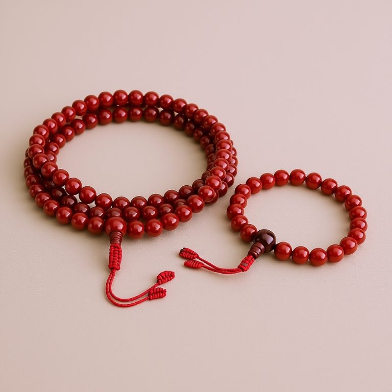 Carnelian Stone Japa Mala and Bracelet Set