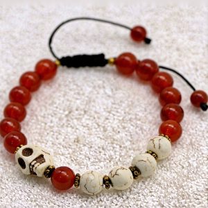 Carnelian Stone Wrist Mala with Skull Spacer