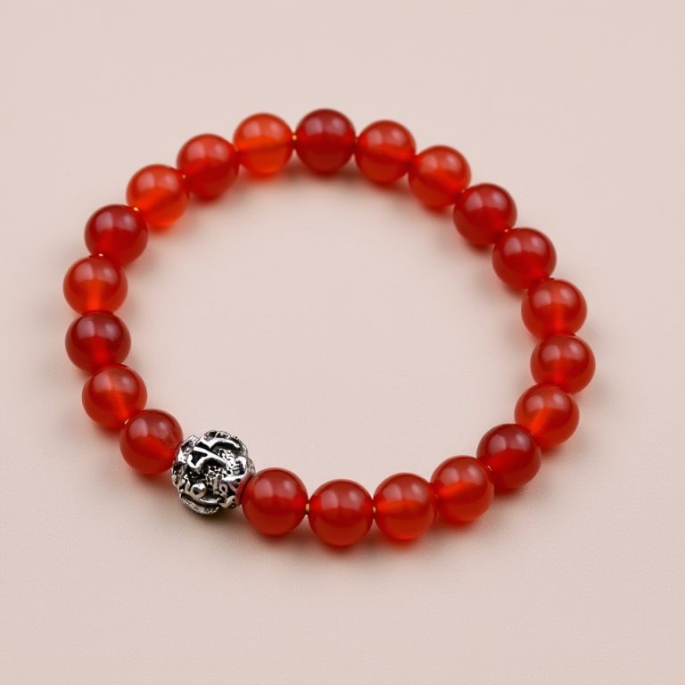 Carnelian Wrist Mala with Tibetan Mantra Bead