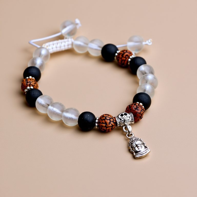 Crystal Stone Wrist Mala with Buddha Charm