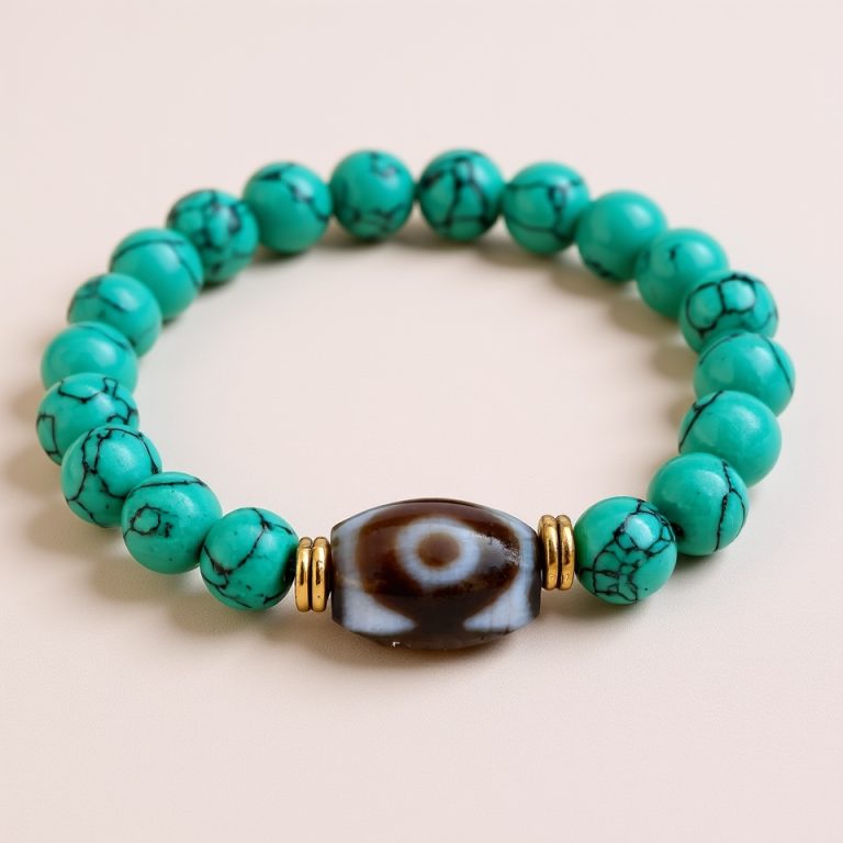 Dzi Bead and Turquoise Wrist Mala