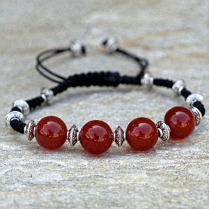 Carnelian Stone Wrist Mala with White Metal Rings