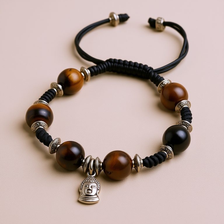 Tiger Eye Wrist Mala with Buddha Head Charm