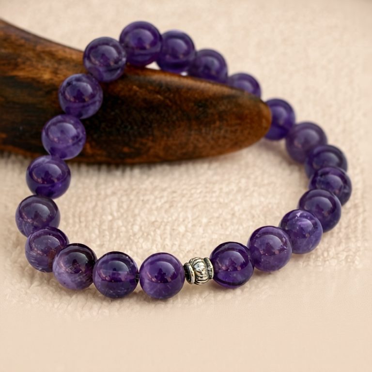 Amethyst and White Metal Healing Mala