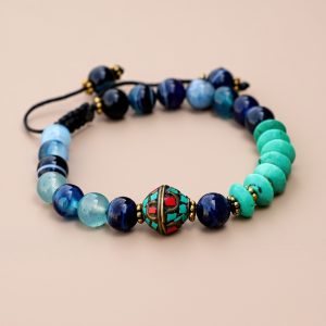 Inlaid Brass Blue Agate Wrist Mala