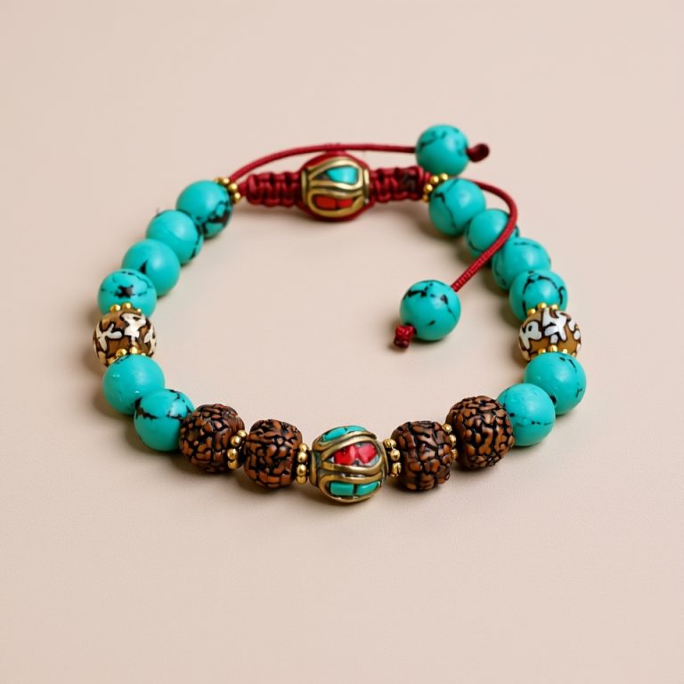 Inlaid Brass and Turquoise Wrist Mala