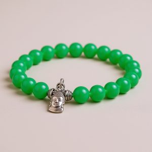 Jade Stone Buddha Wrist Mala with Metal Head