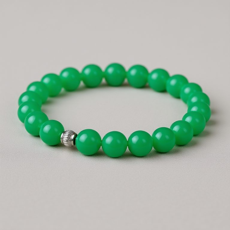 Jade Stone Wrist Mala with White Metal
