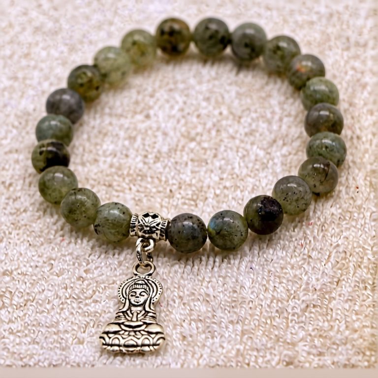 Labradorite Buddha Wrist Mala with Charm