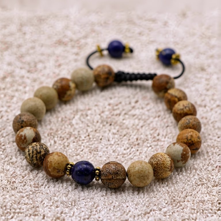Lapis Lazuli & Picture Jasper Mala Bracelet