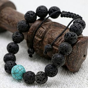 Lava Stone Wrist Mala with Turquoise Spacer