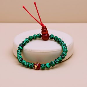 Malachite Stone Wrist Mala with Carnelian Bead