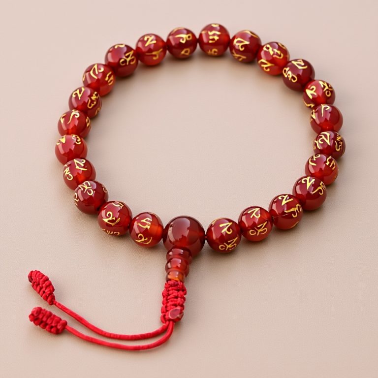Carnelian Stone Mantra Wrist Mala Bracelet