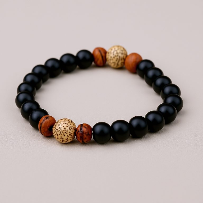 Matte Onyx & Lotus Seed Wrist Mala