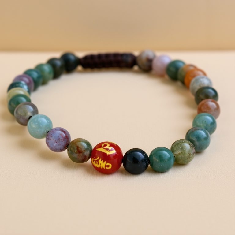 Moss Agate Stone Wrist Mala for Spiritual Balance