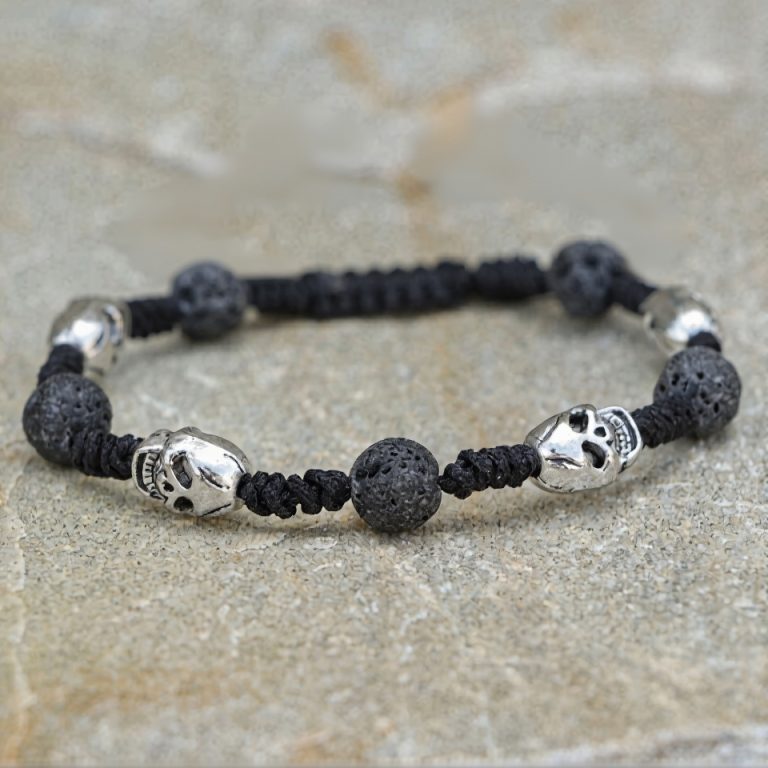 Skull and Carnelian Hand Knotted Mala Bracelet