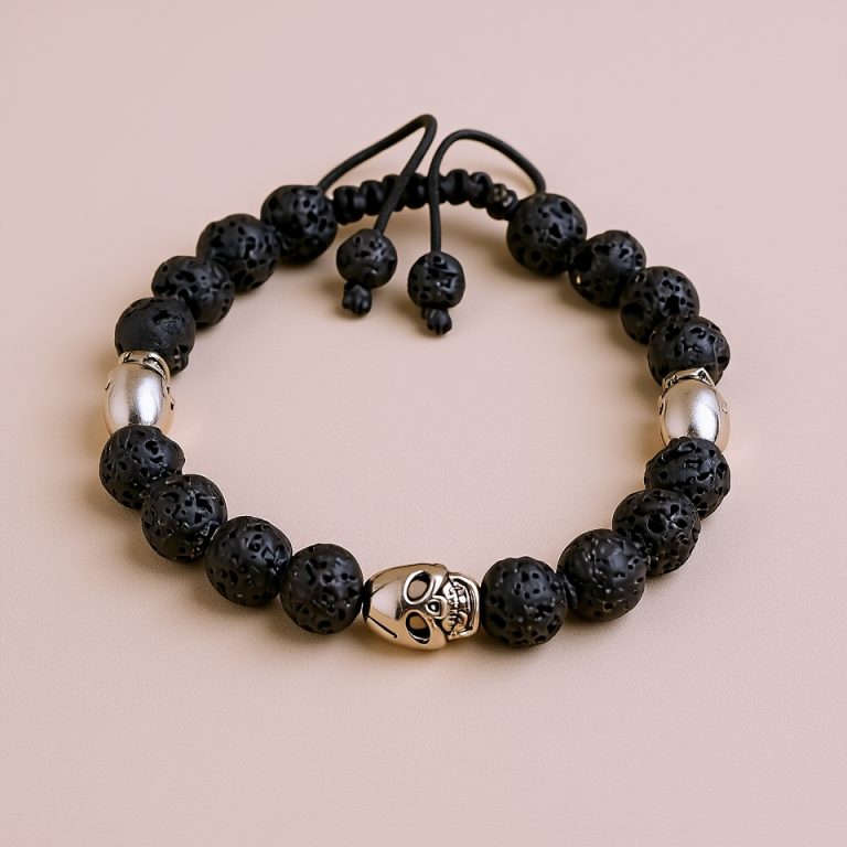 Skull Bead Lava Stone Wrist Mala