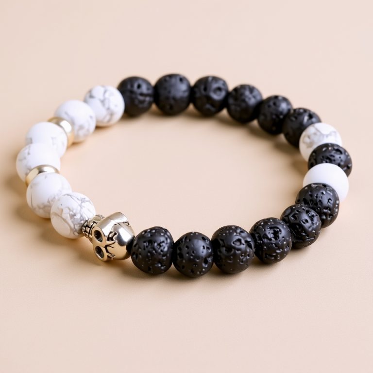 Howlite Lava Stone Skull Wrist Mala