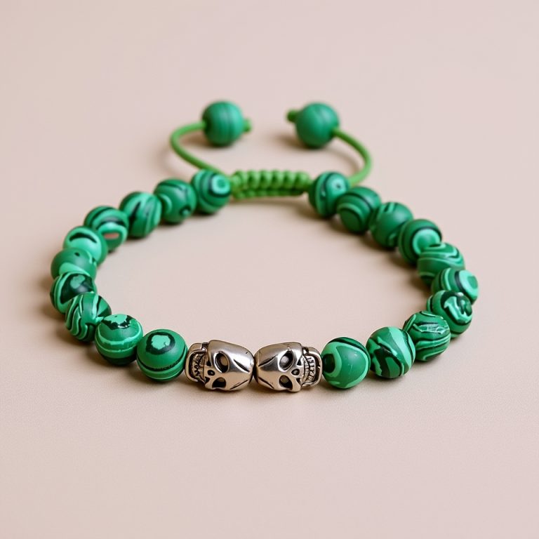 Malachite Skull Stone Wrist Mala
