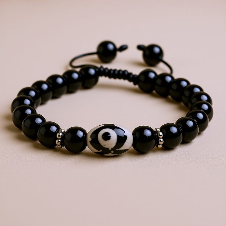 Tibetan Dzi Black Onyx Mala Bracelet