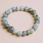 Handmade in Nepal by skilled artisans, this wrist mala features 22 Labradorite beads and a sacred &ldquo;Om Mani Padme Hum&rdquo; spacer, fostering protection and emotional balance during meditation.