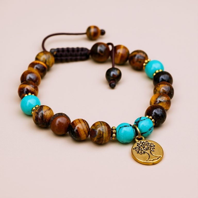Tree of Life Tiger Eye Stone Wrist Mala