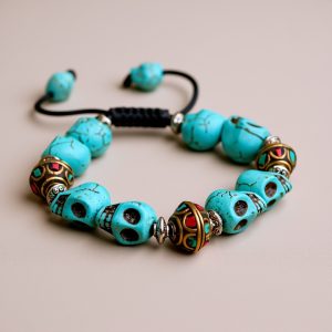 Turquoise Skull Wrist Mala with Brass Beads