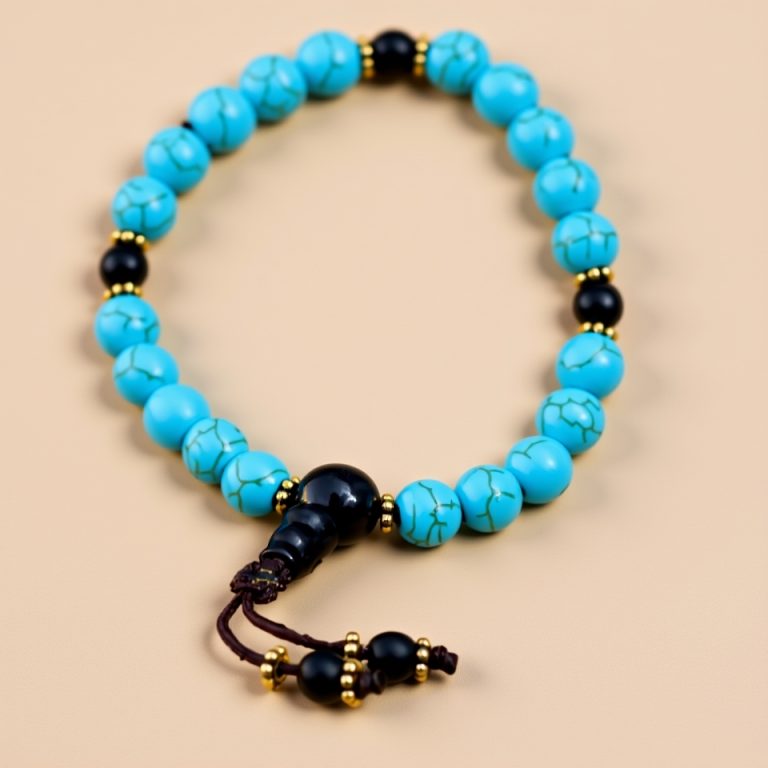 Turquoise Wrist Mala with Matte Onyx Spacers