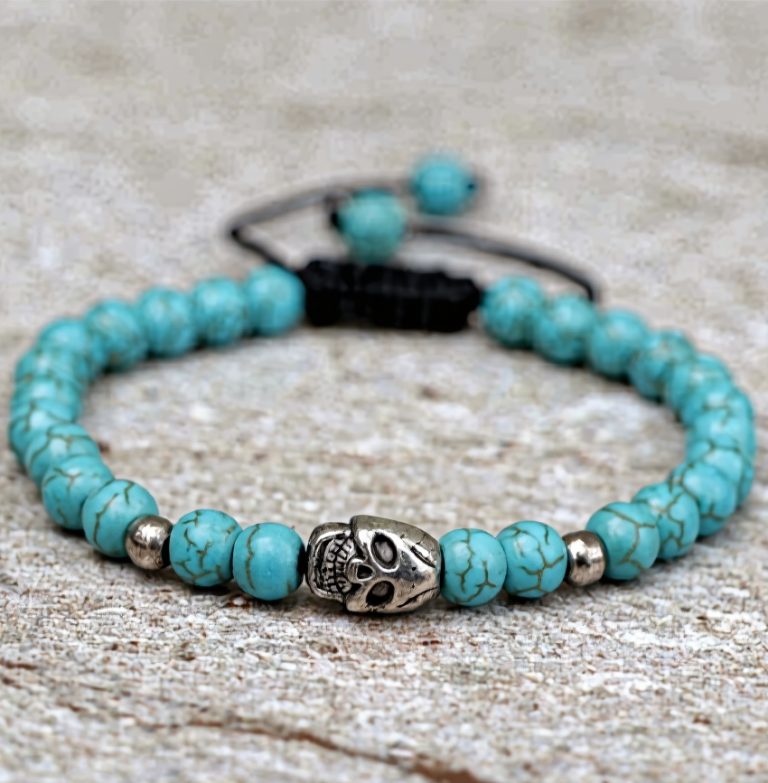 Turquoise Stone Wrist Mala with Skull Bead