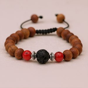 Sandalwood Mala with Lava and Coral Beads
