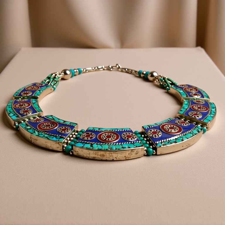 Inlaid Stone Pendant with Turquoise and Coral