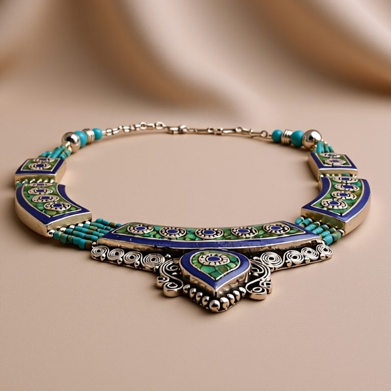 Inlaid Turquoise & Lapis Pendant Necklace