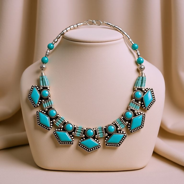 Inlaid Tibetan Stone Beaded Necklace with Turquoise
