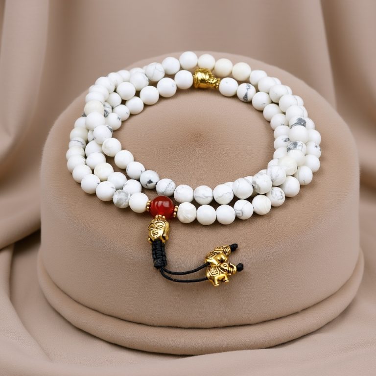 Howlite Stone Japa Mala with Buddha Head