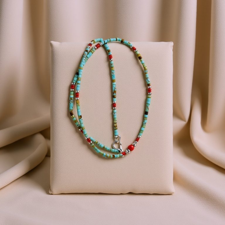 Turquoise, Coral & Metal Beaded Necklace
