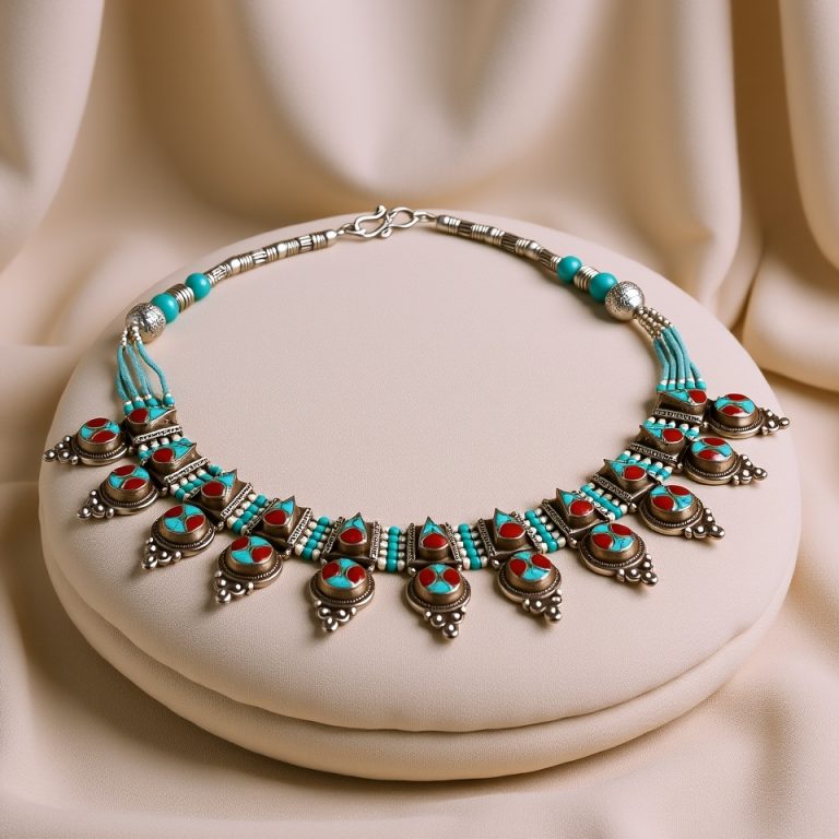 Tibetan Inlaid Stone Pendant Necklace