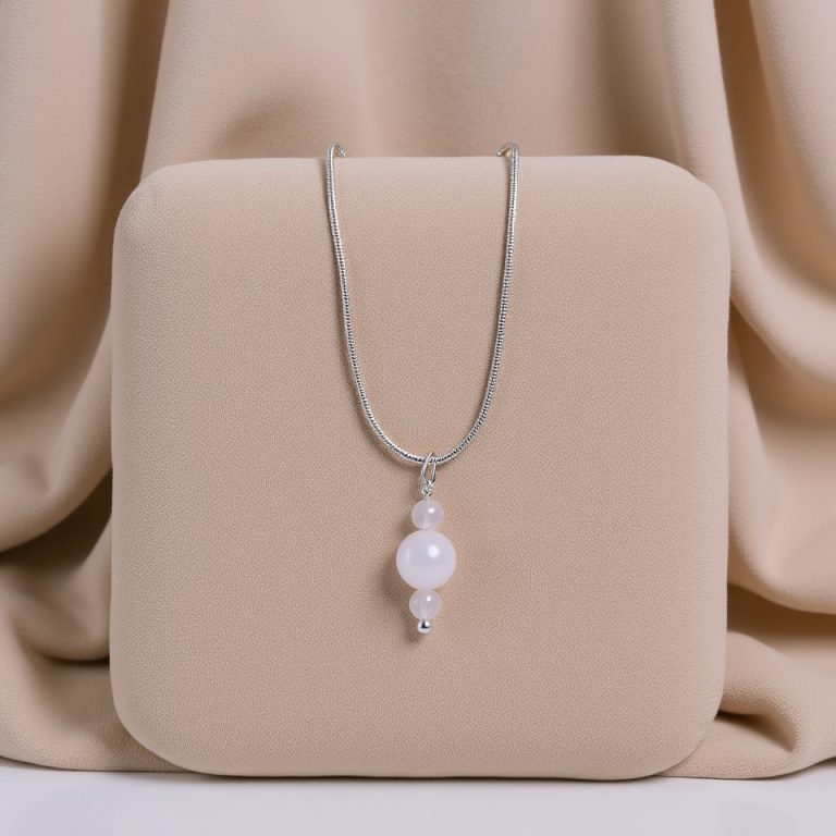 Rose Quartz Bead Necklace with White Metal