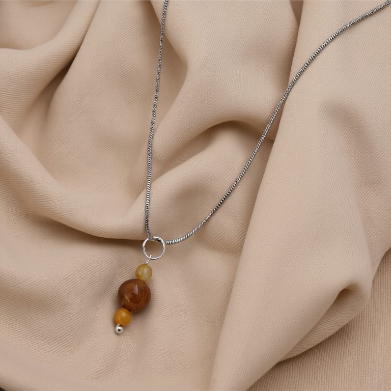 Yellow Jade Stone Necklace with White Metal