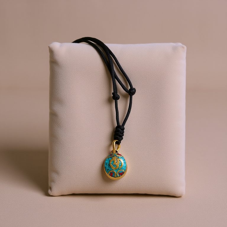 Lapis Blue Om Carved Pendant Necklace