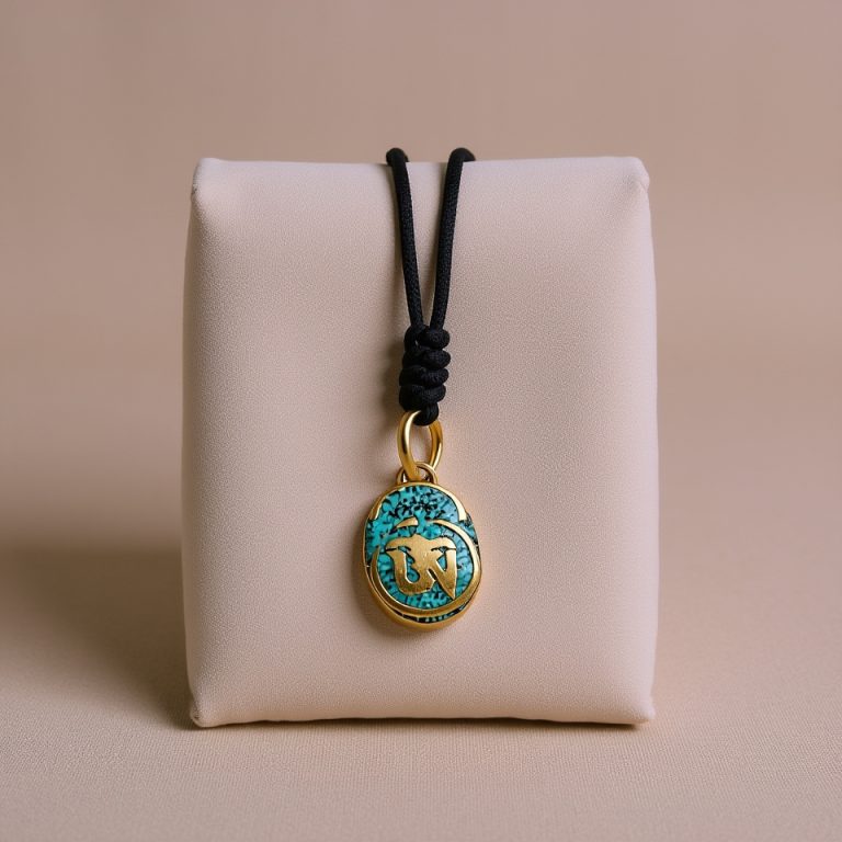 Turquoise Inlay Tibetan Om Pendant Necklace